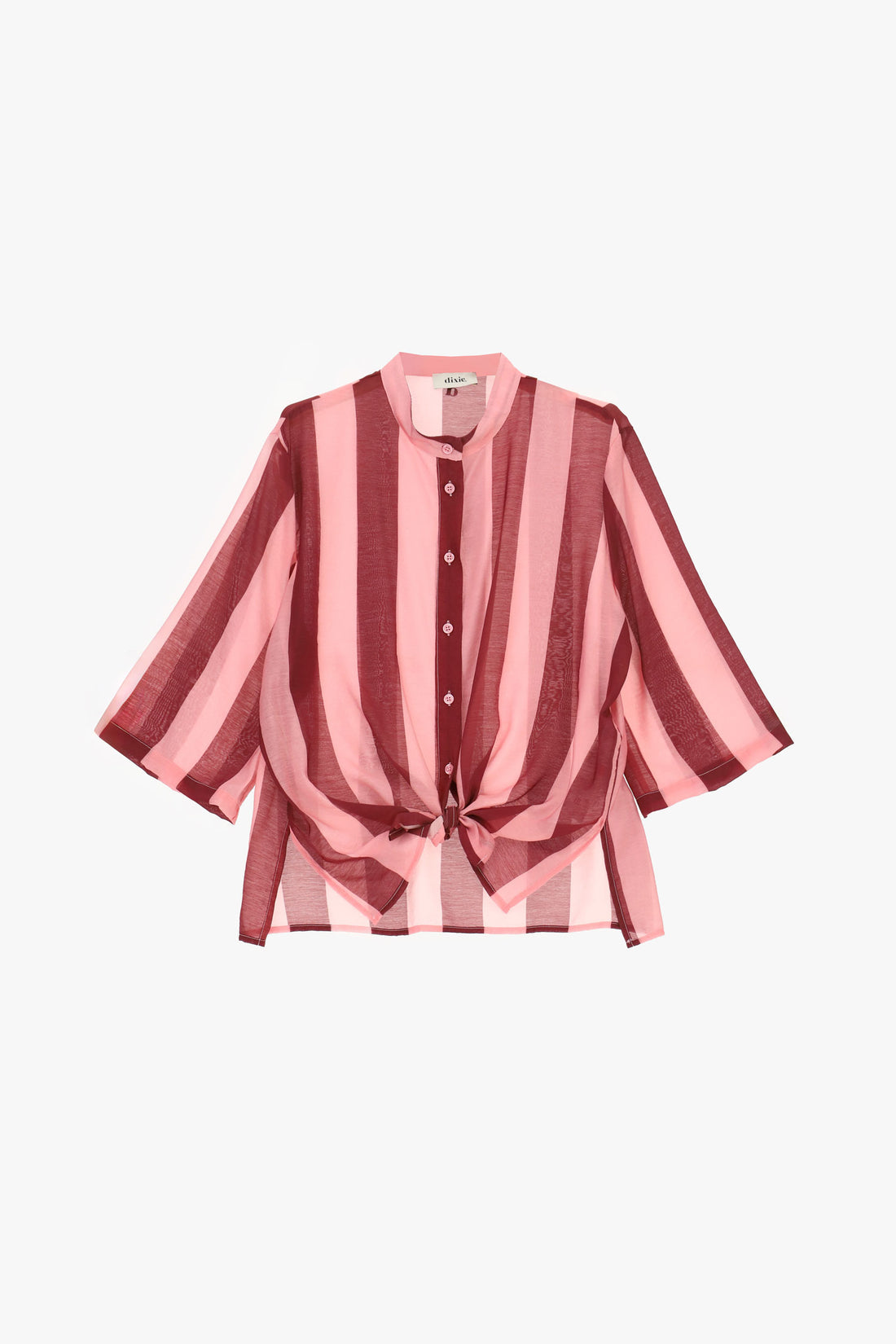 Camicia a righe con maniche 3/4 e colletto alla coreana