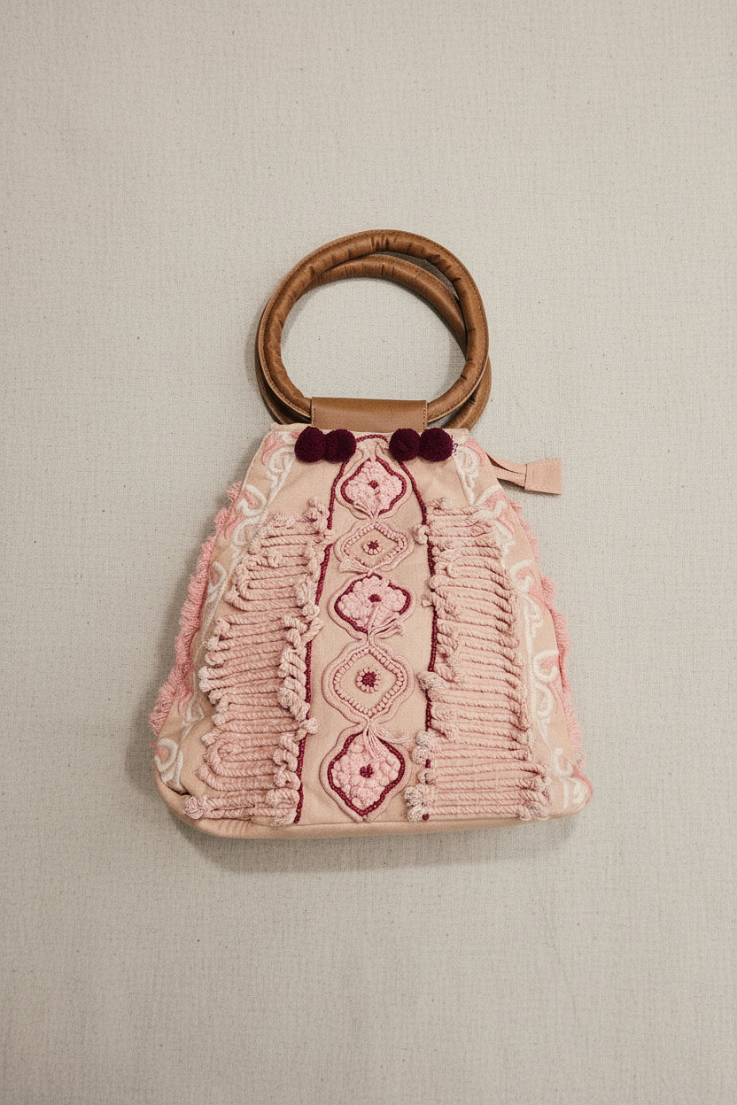 Borsa boho chic tessuto rosa
