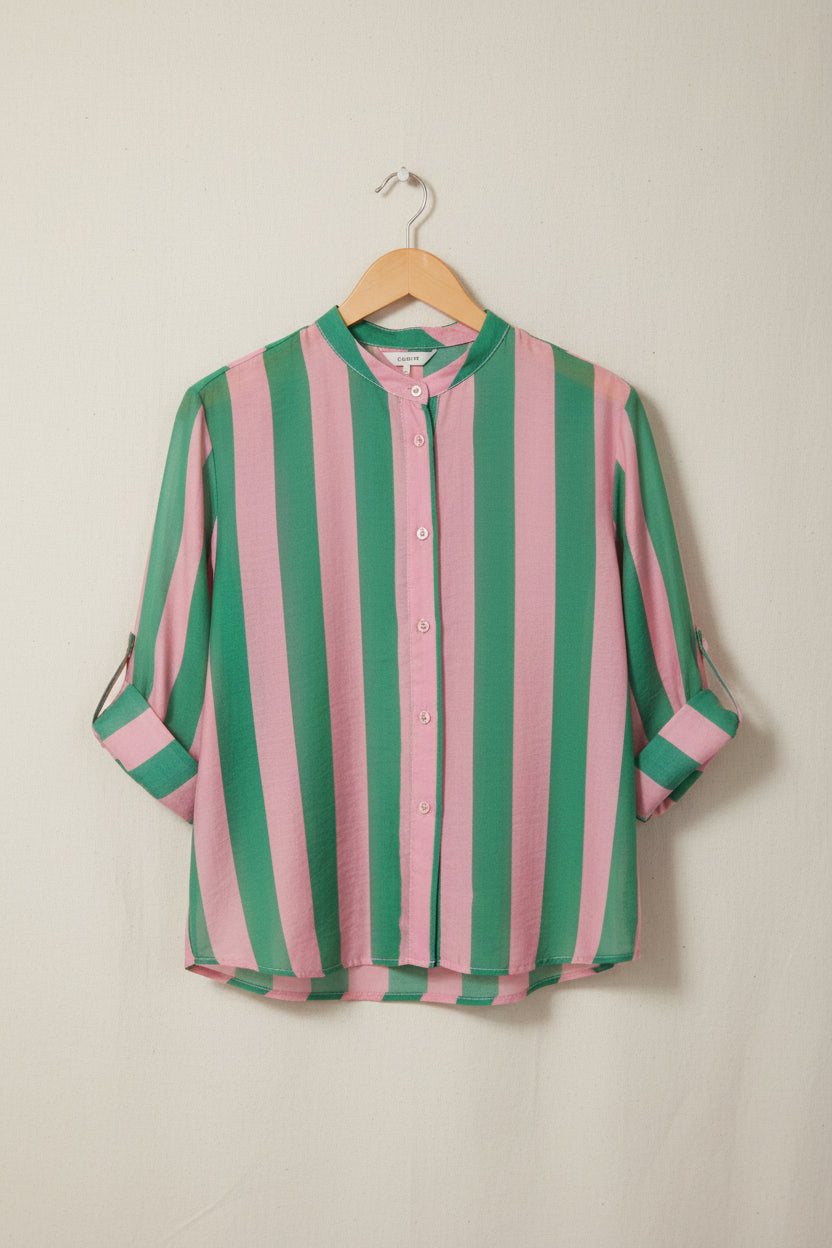 Camicia a righe con collo alla coreana