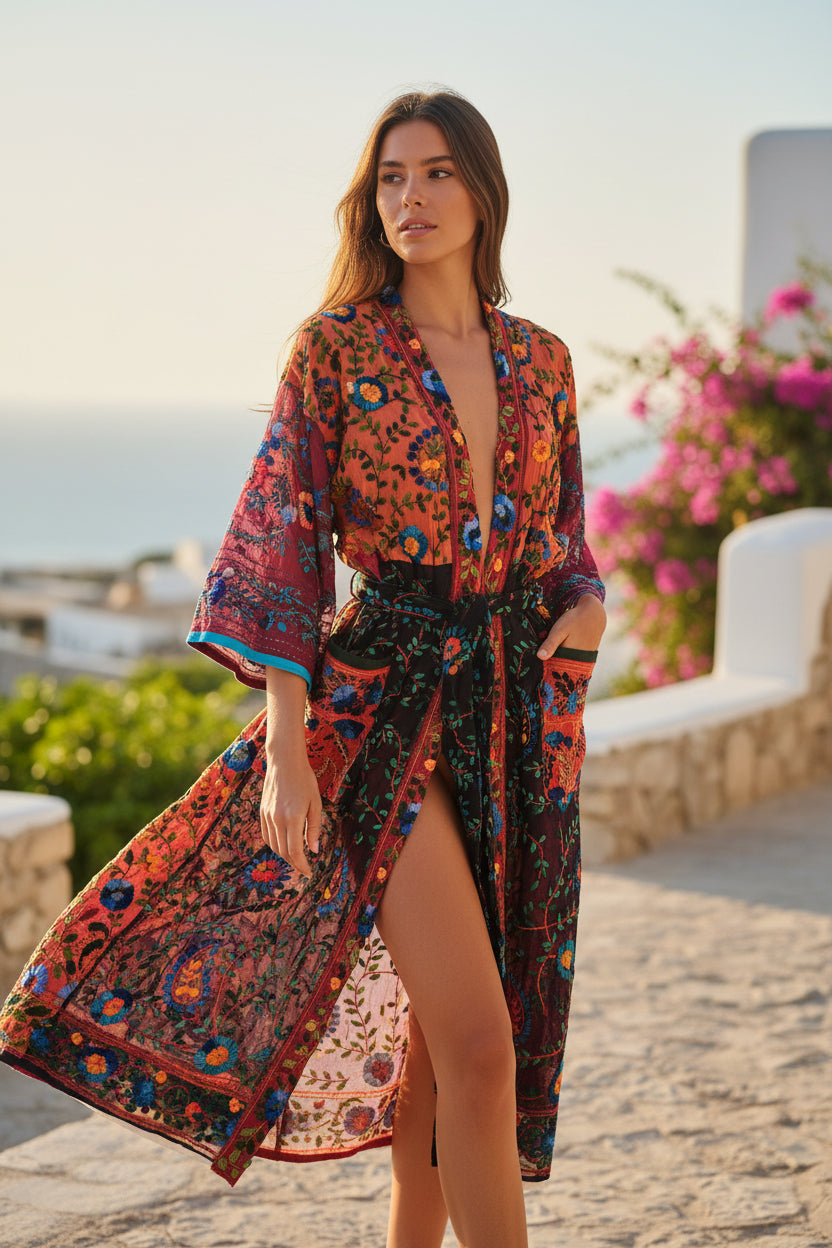 Kimono floreale ricami