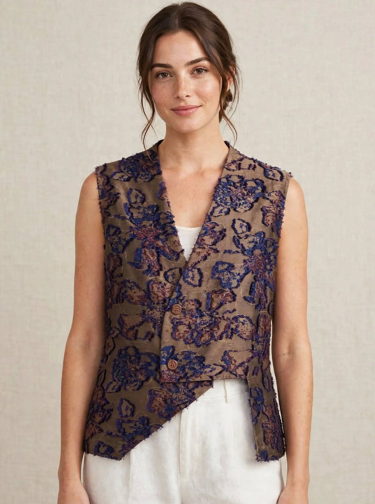 Gilet Sartoriale Asimmetrico Jacquard Floreale Fil Coupé - Moro e Blu