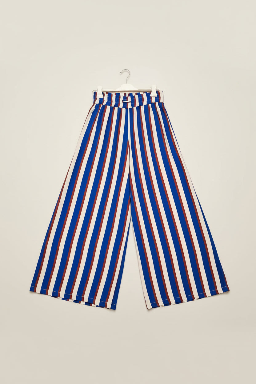 Pantalone righe cinturino alto tasche interne