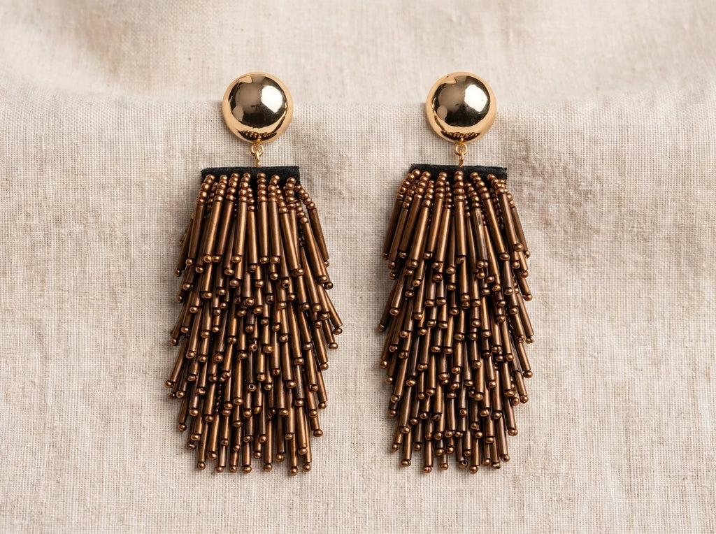 ASTRA BRONZE - Orecchini Statement Frangia Bronzo Rame e Oro