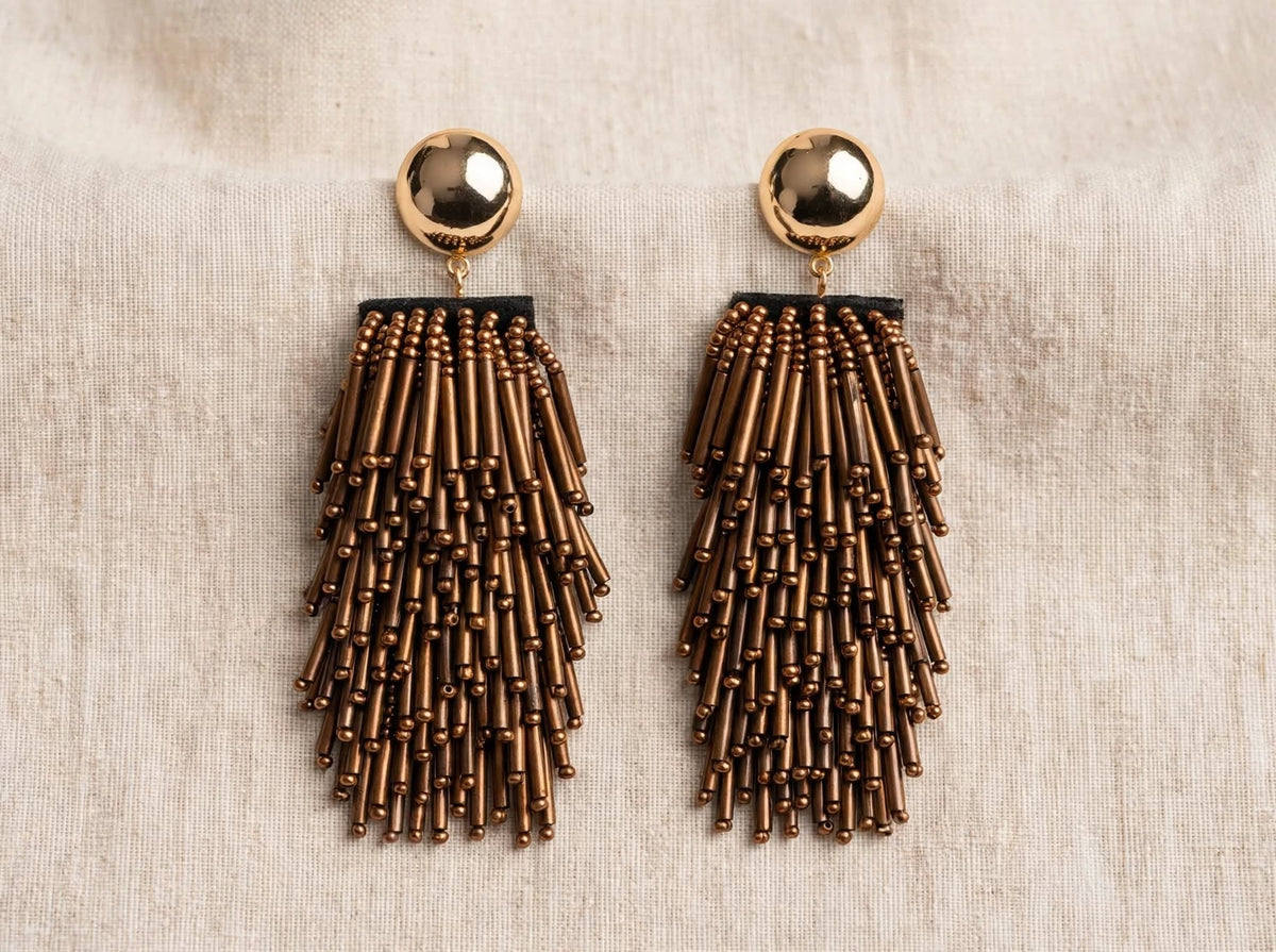 ASTRA BRONZE - Orecchini Statement Frangia Bronzo Rame e Oro