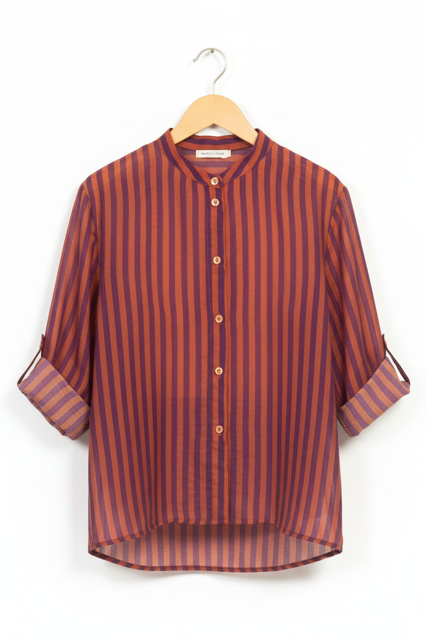 Camicia righe collo alla coreana