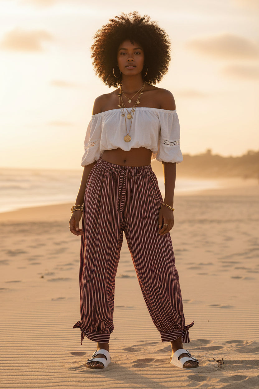 Pantalone bordeaux a righe verticali
