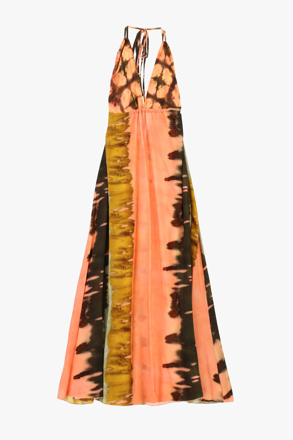 Abito lungo stampa tie-dye scollo allacciato