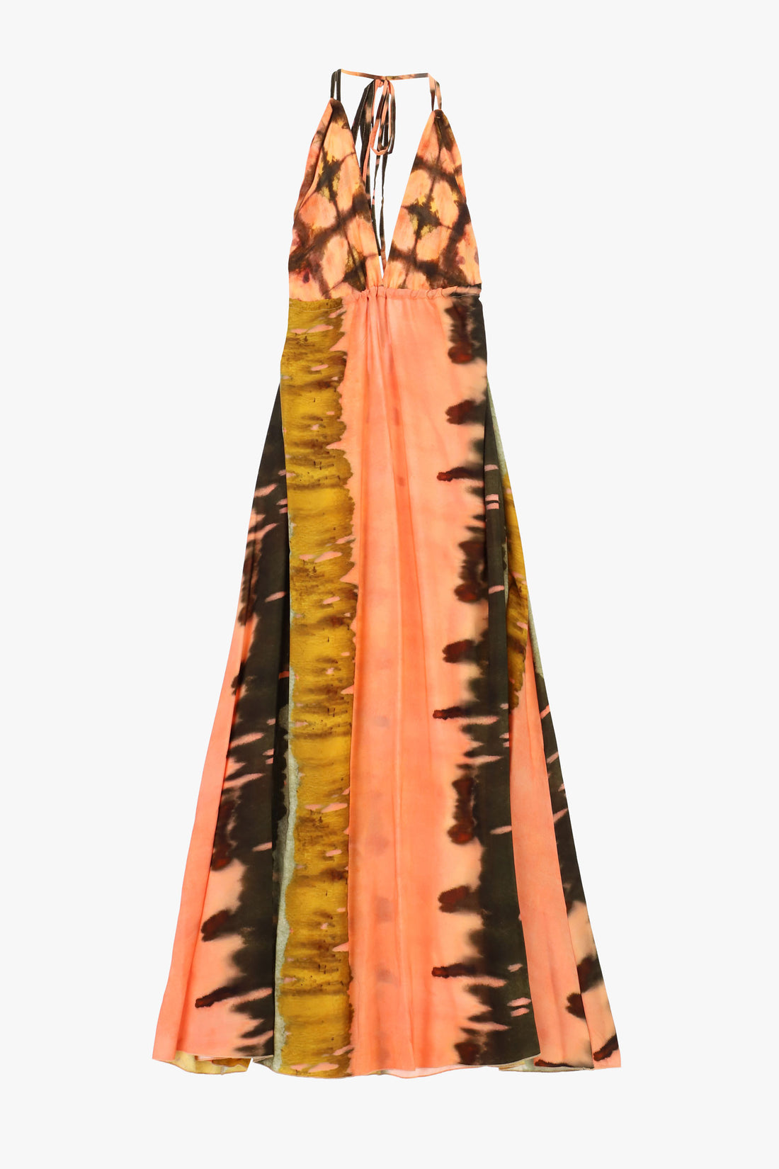Abito lungo stampa tie-dye scollo allacciato