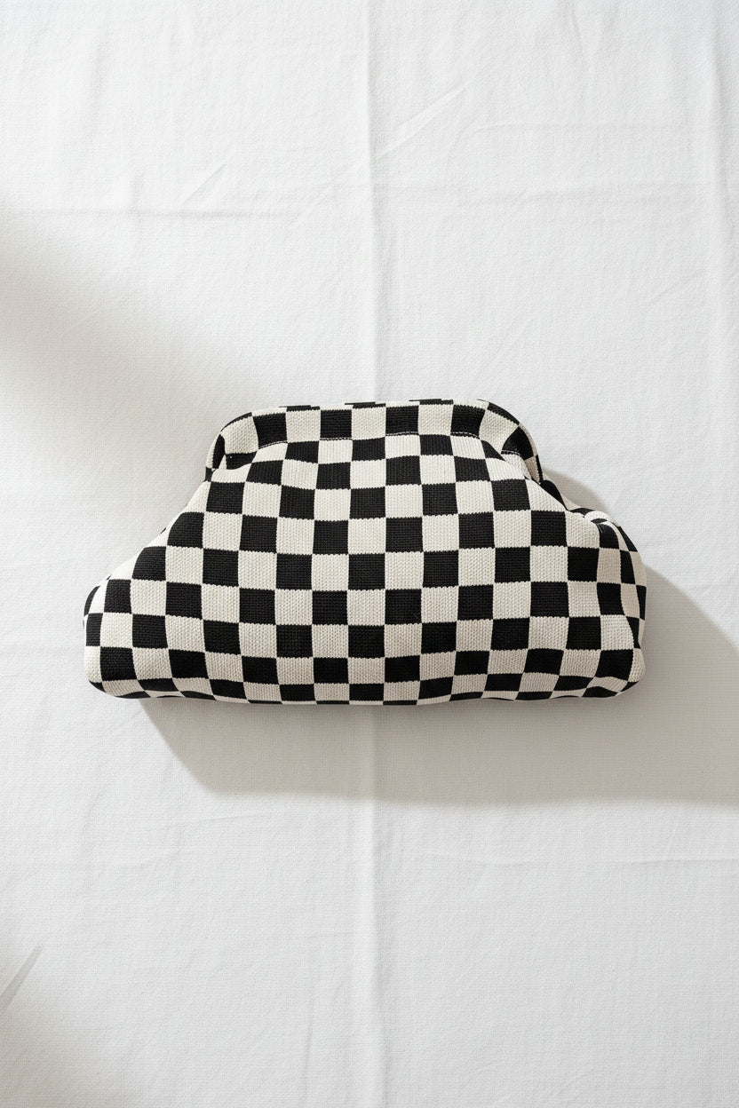 Clutch quadretti avorio nero