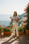 T-shirt a righe con stampa ciliegie e profili a contrasto