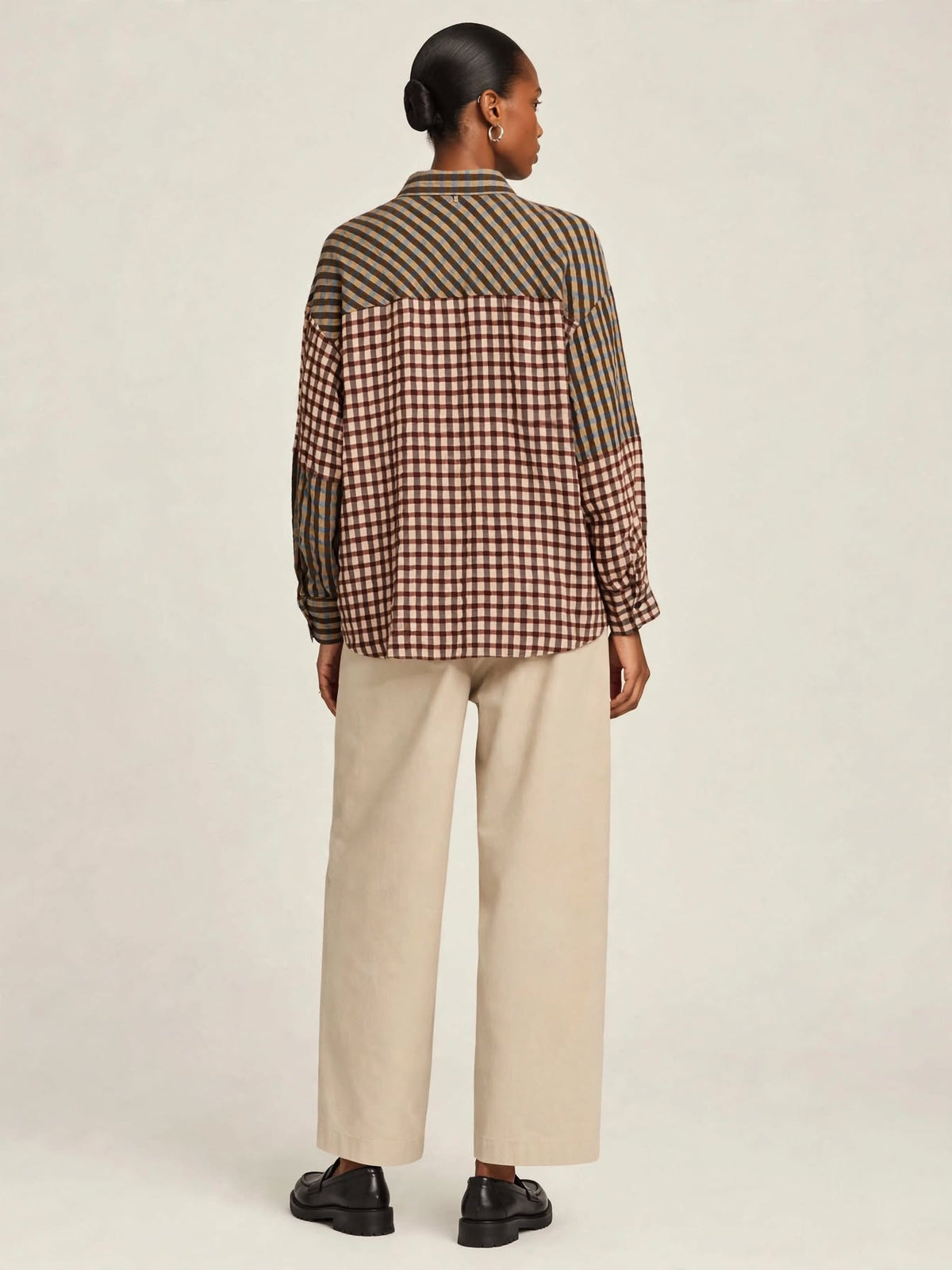 DIXIE Camicia Oversize Donna Patchwork Check Multicolor Beige Bordeaux Blu - Mod. CFS72MT - Made in Italy