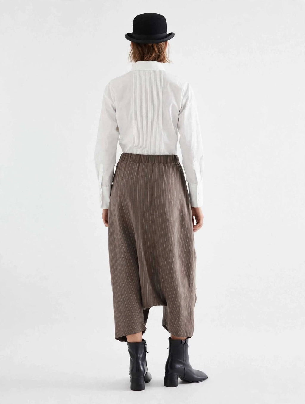 PANTALONE DROP HAREM GESSATO - TAUPE