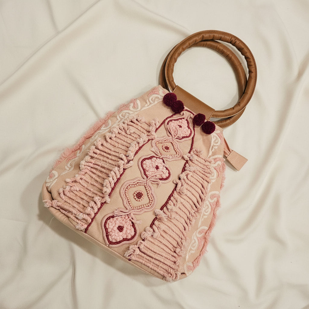 Borsa boho chic tessuto rosa