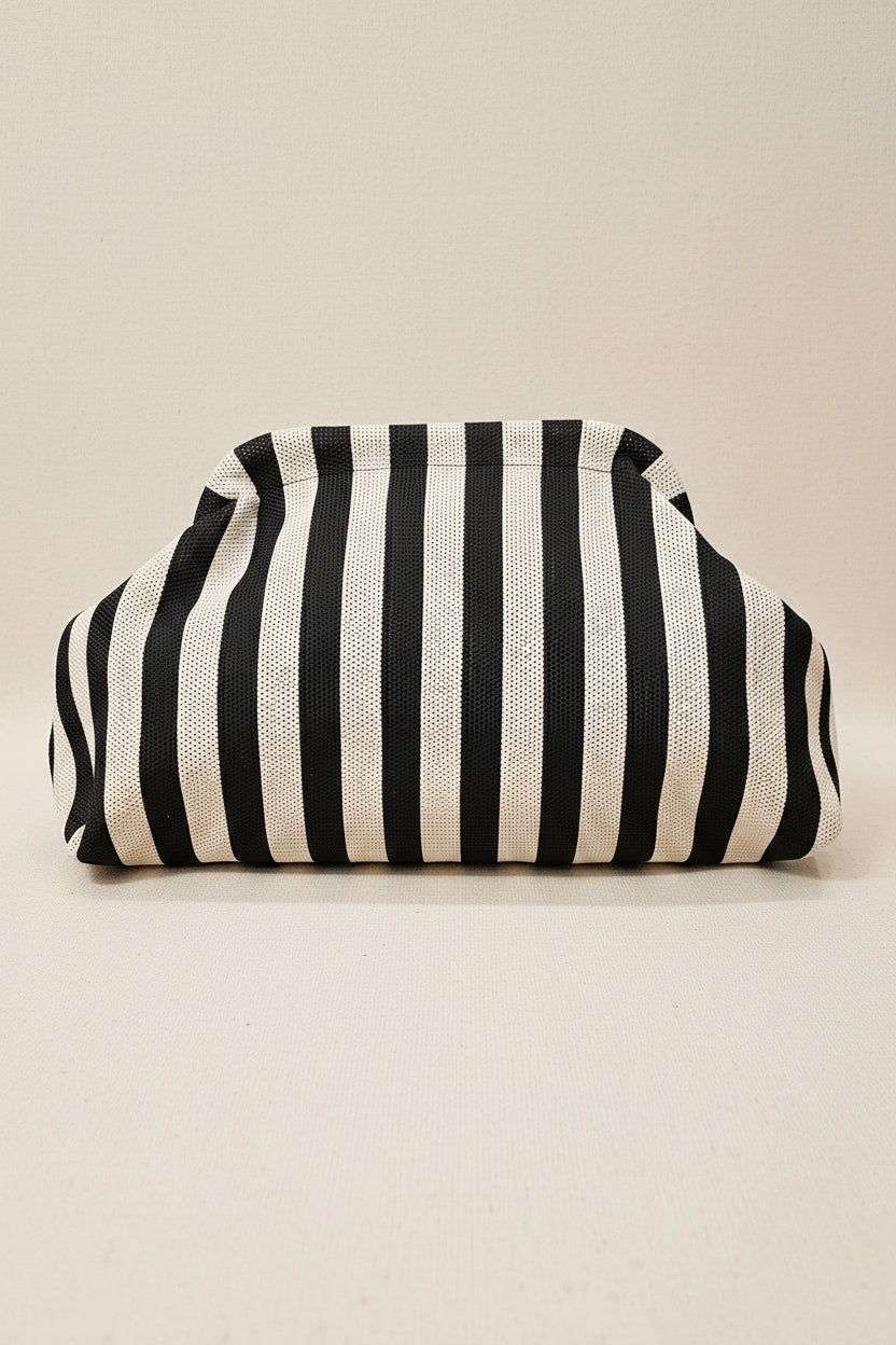 Clutch  righe verticali  avorio nero