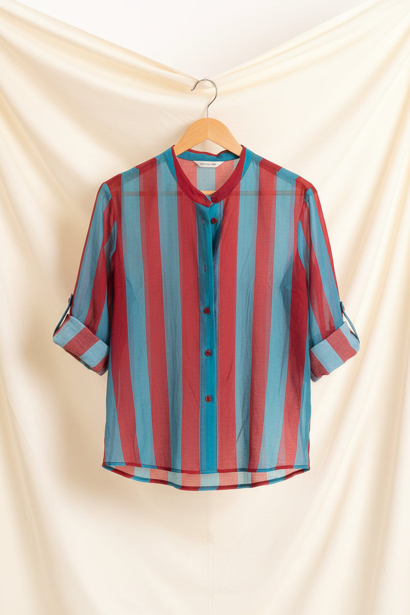 Camicia a righe mussola di lyocell - india/turchese