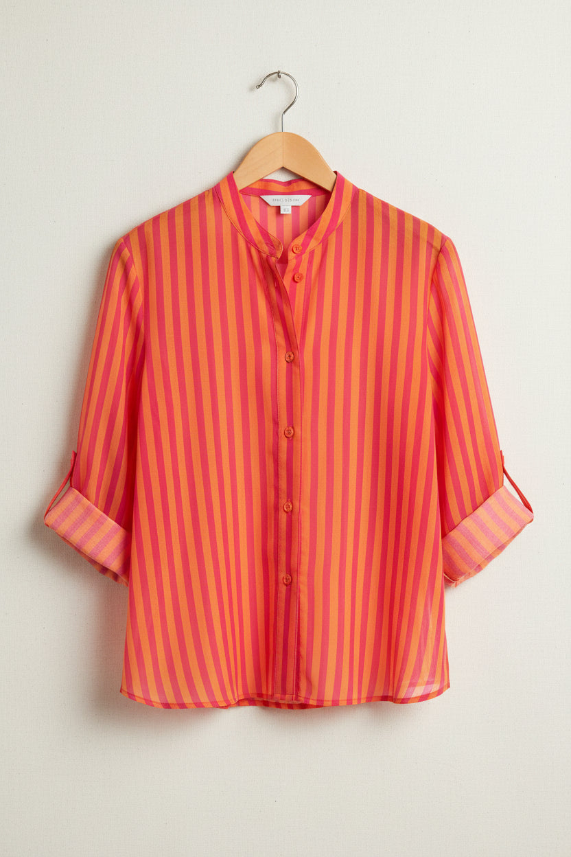 Camicia riga arancio/fuxia