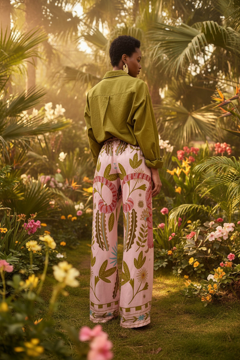 Pantalone fluido rosa tigri