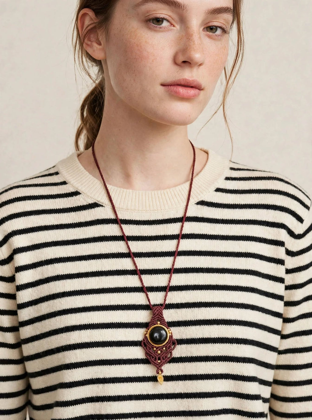 Collana Choker Micromacramè - Onice Nera - Fatto a mano