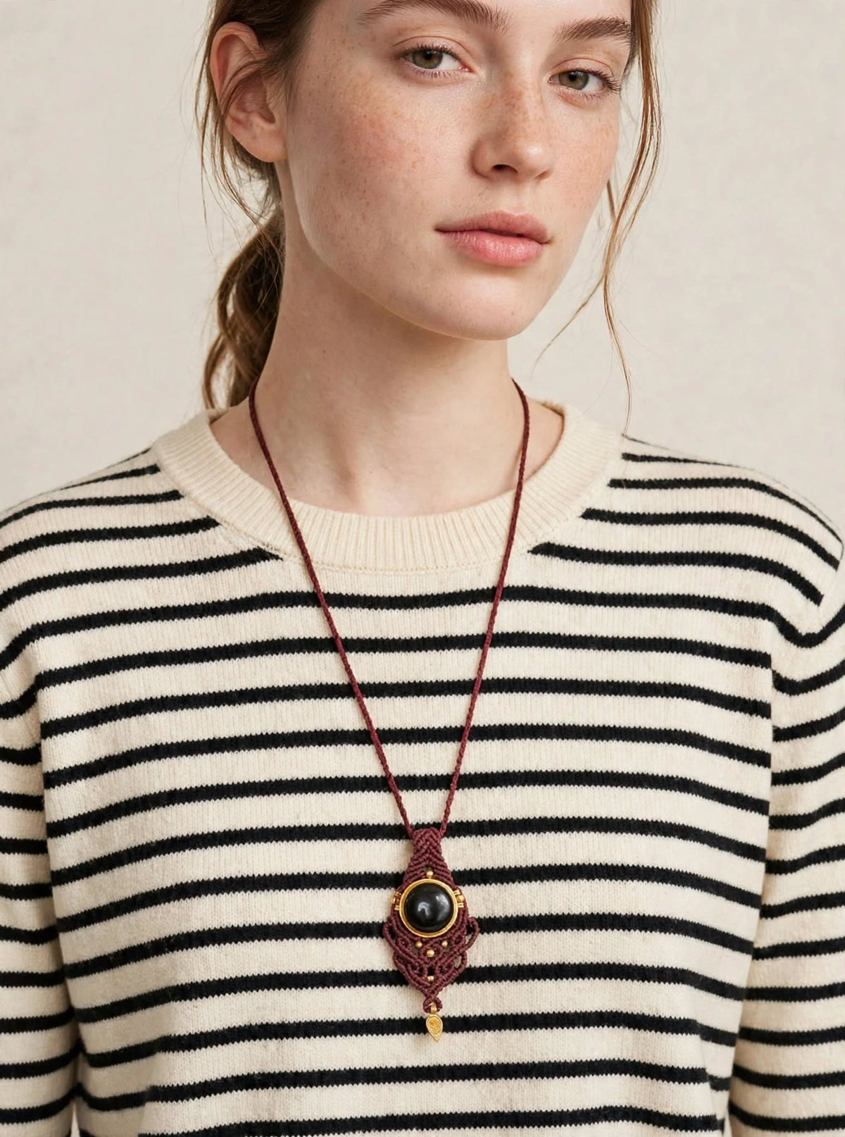 Collana Choker Micromacramè - Onice Nera - Fatto a mano