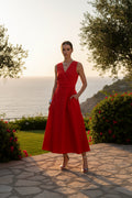 Abito smanicato in popeline rosso