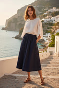 Gonna blu in cotone con tasche