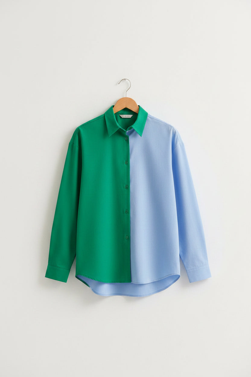 Camicia bicolor verde azzurra