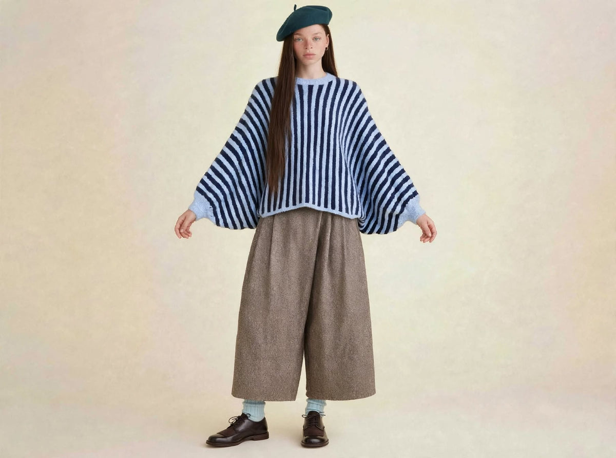 Maglione Oversize Poncho a Righe BORDEAUX -