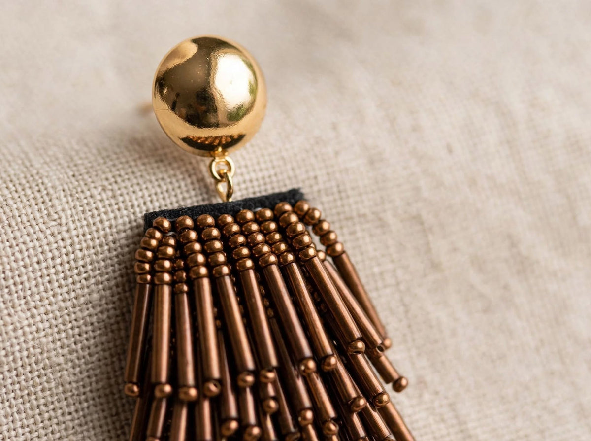 ASTRA BRONZE - Orecchini Statement Frangia Bronzo Rame e Oro