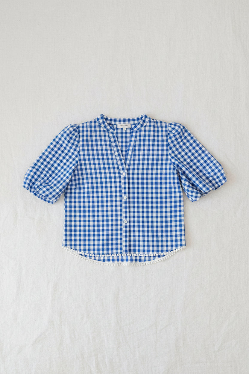 Camica check blu manica sbuffo