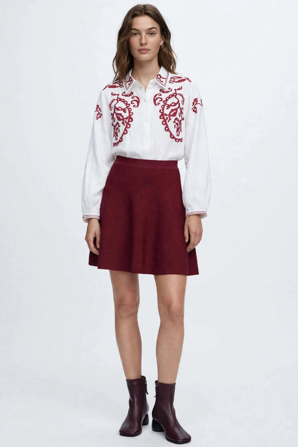 Camicia Ricamata Alina - Bianco / Bordeaux