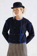 Giacca bouclé corta doppiopetto  - Navy Blue con profili Royal Blue