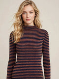 Maglia Collo Alto Lurex a Righe  bronzo e blu   Glitter