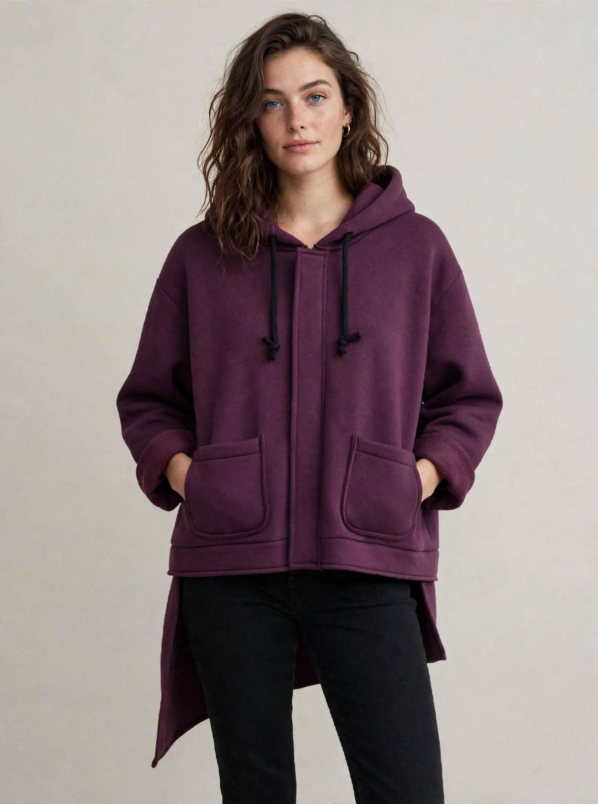 Felpa Oversize Cappuccio Asimmetrica - viola