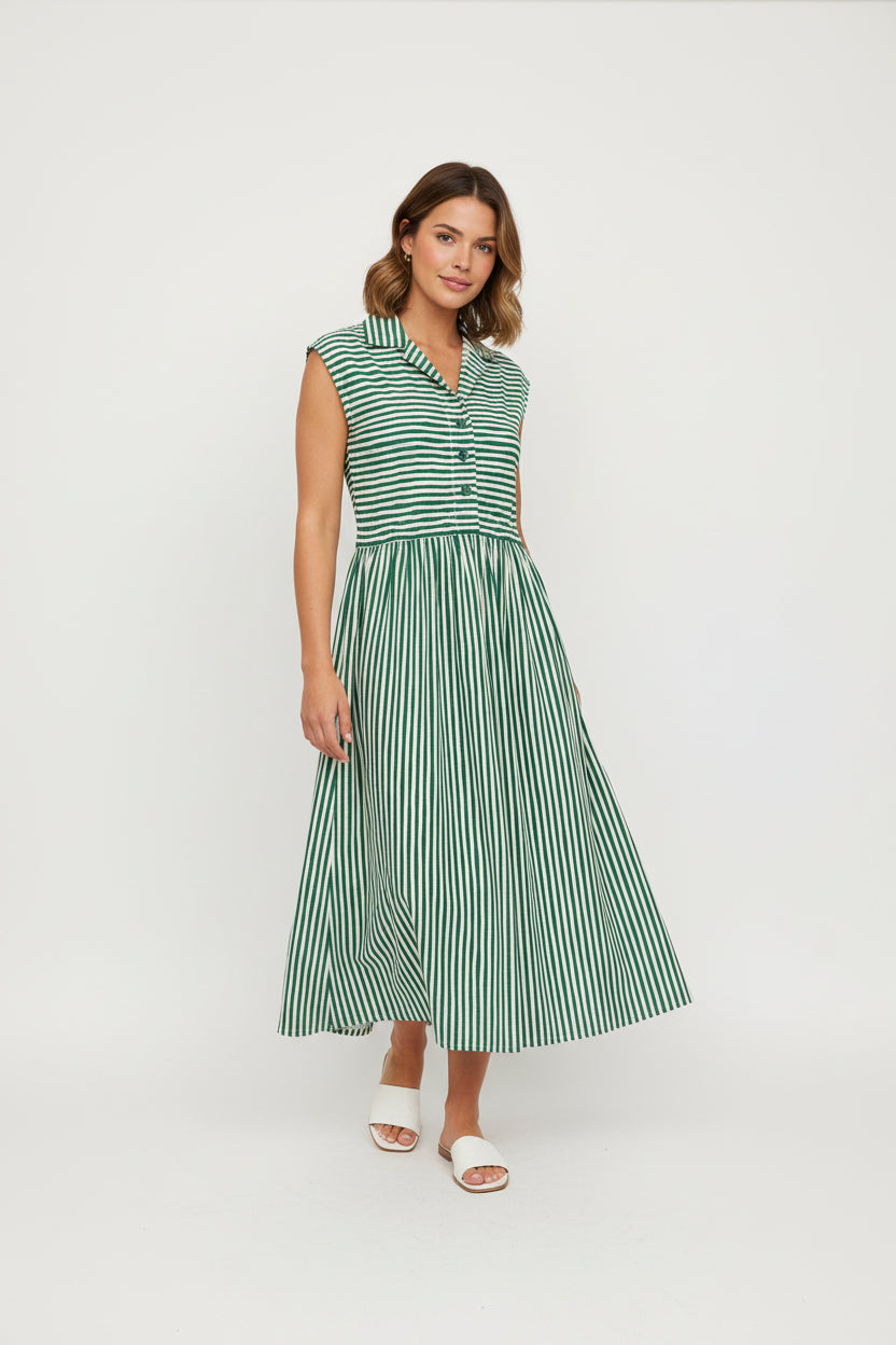 Green Striped Midi dress