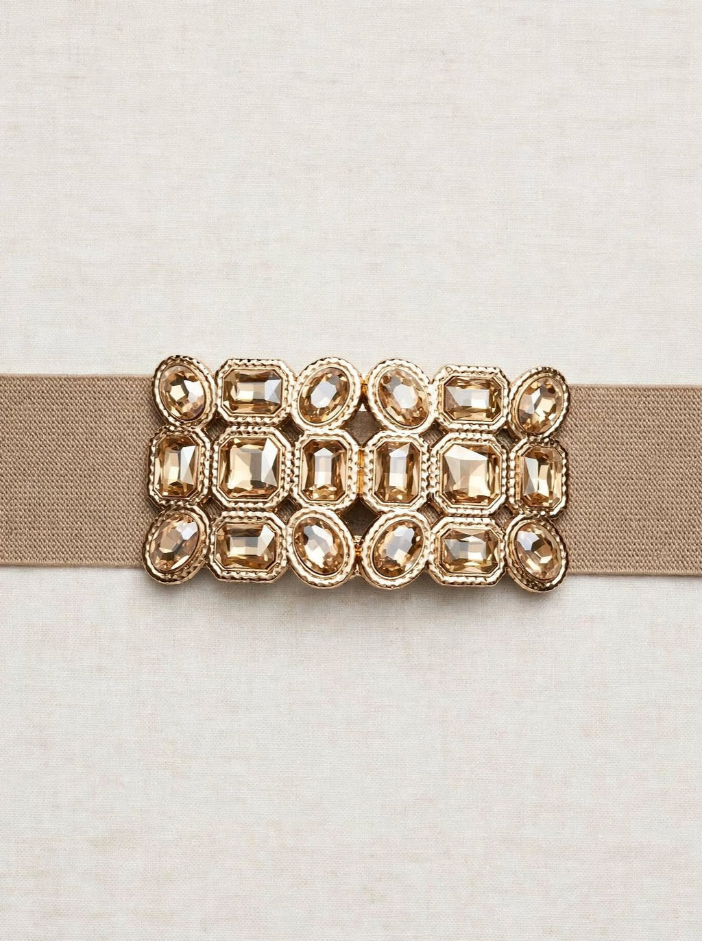 CINTURA ELASTICA VITA ALTA CHAMPAGNE - Beige Taupe con Fibbia Gioiello