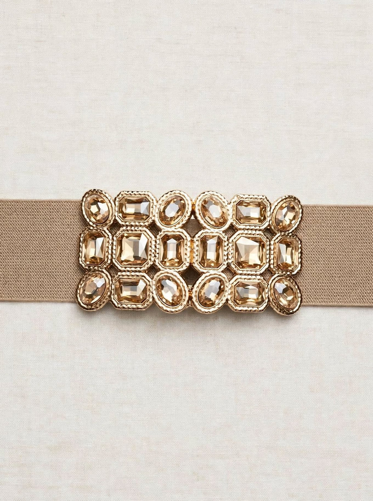 CINTURA ELASTICA VITA ALTA CHAMPAGNE - Beige Taupe con Fibbia Gioiello