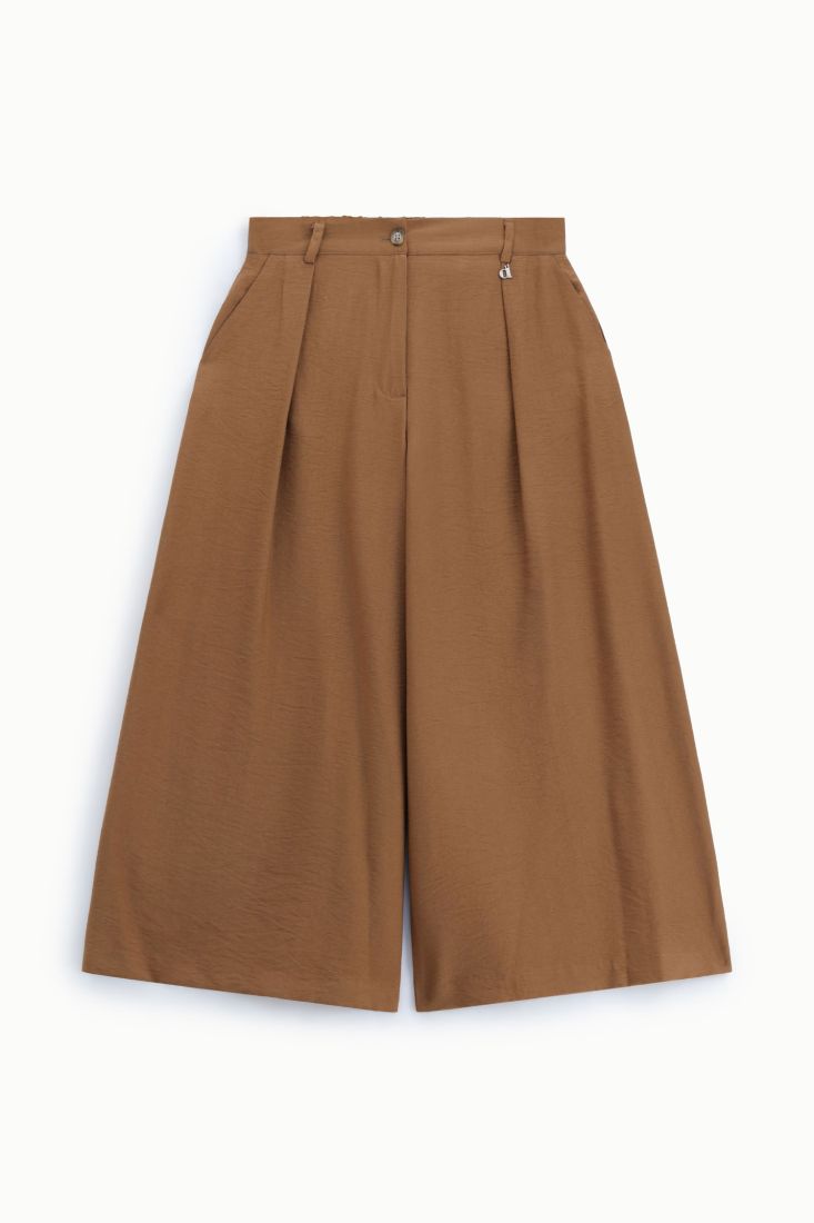 Palazzo cropped trousers with pleats and pockets