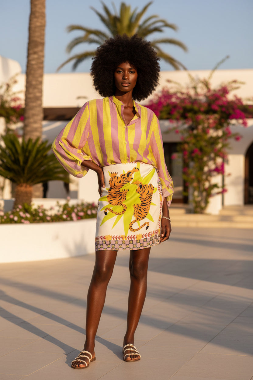 Camicia over righe lilla e lime