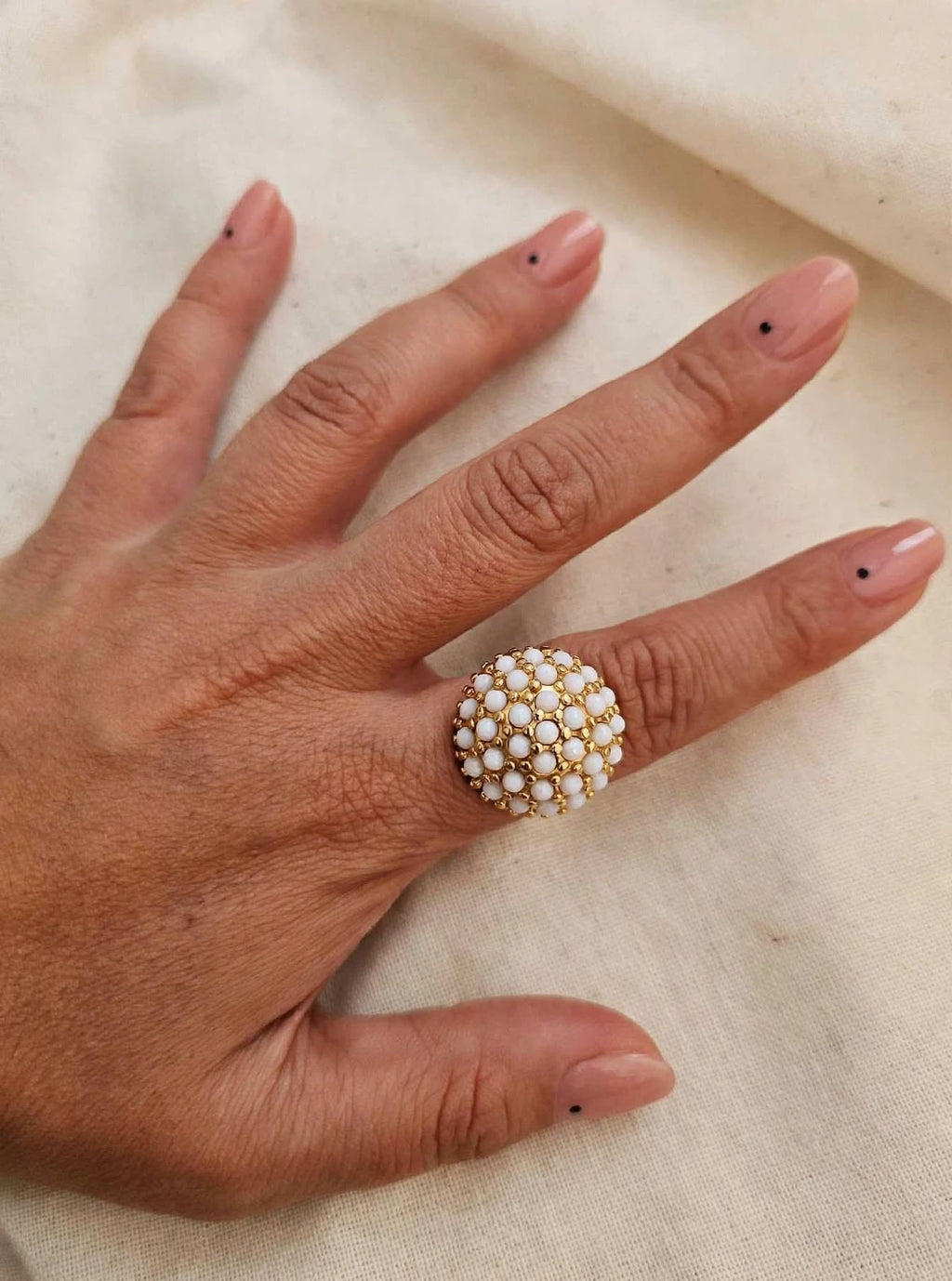 Anello Mamma Mia - Cupola Perle Bianche & Oro