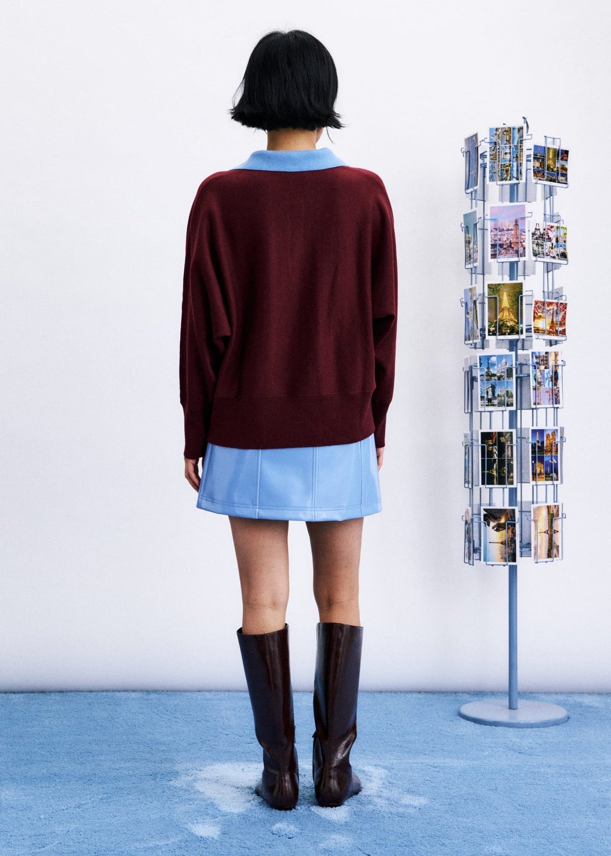Maglione Polo Bicolor Bordeaux / Azzurro - Misto Lana