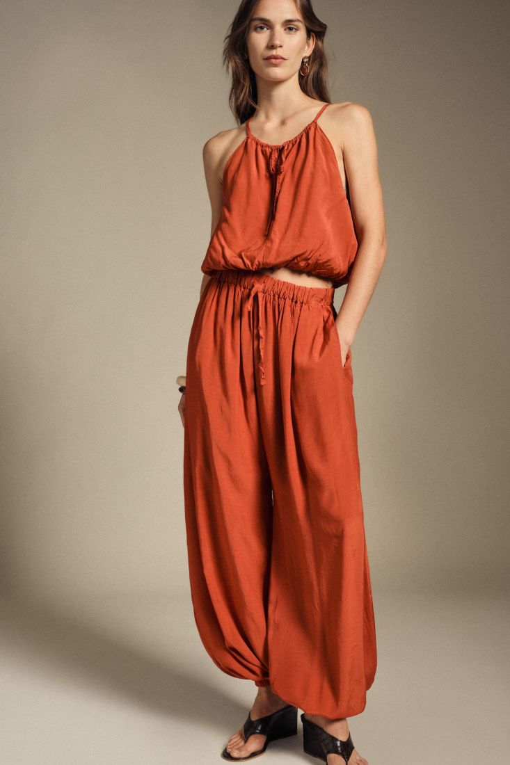 Pantaloni palazzo ampi con elastico e coulisse
