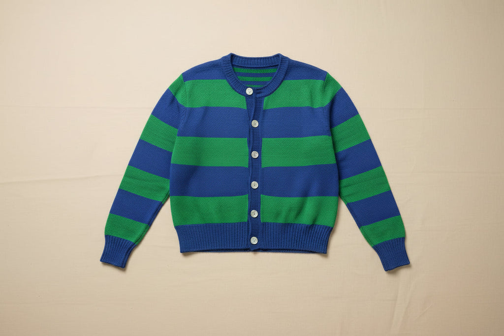 Cardigan bicolor blu verde