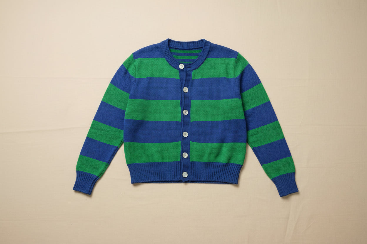 Cardigan bicolor blu verde