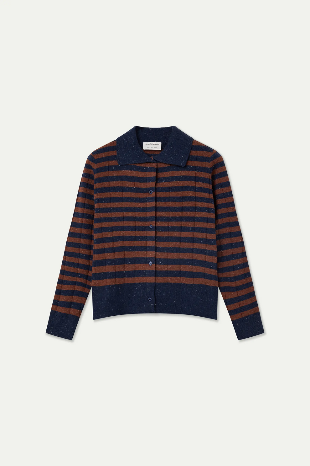 Cardigan in maglia con stampa a righe blu scuro e marrone