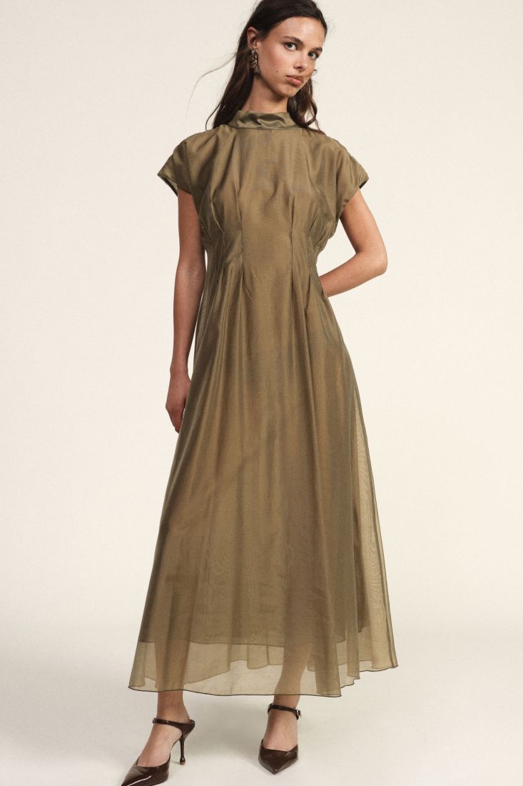 Vestito midi svasato con fiocco al collo