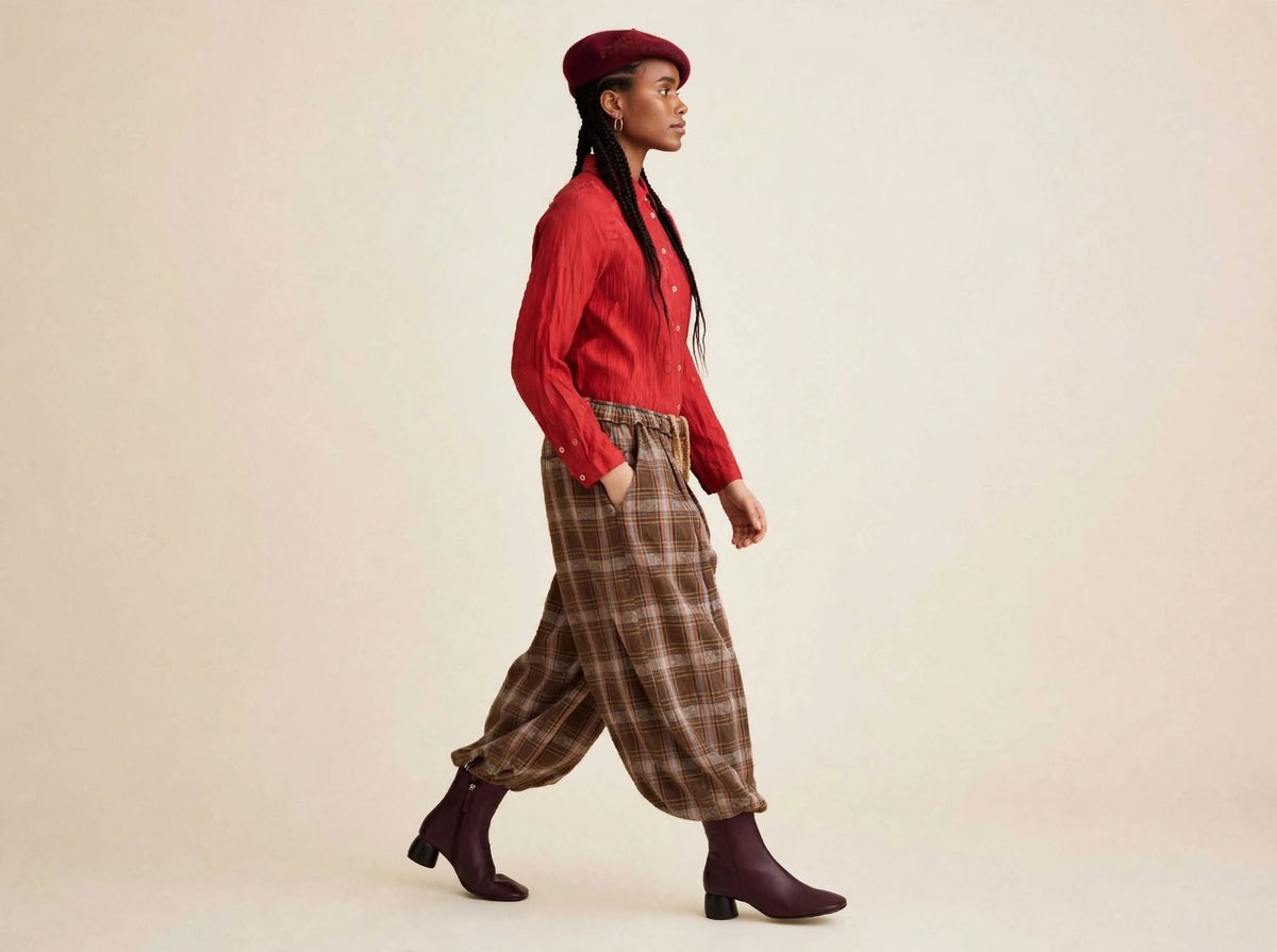 PANTALONE BALLOON TARTAN - MARRONE CIOCCOLATO