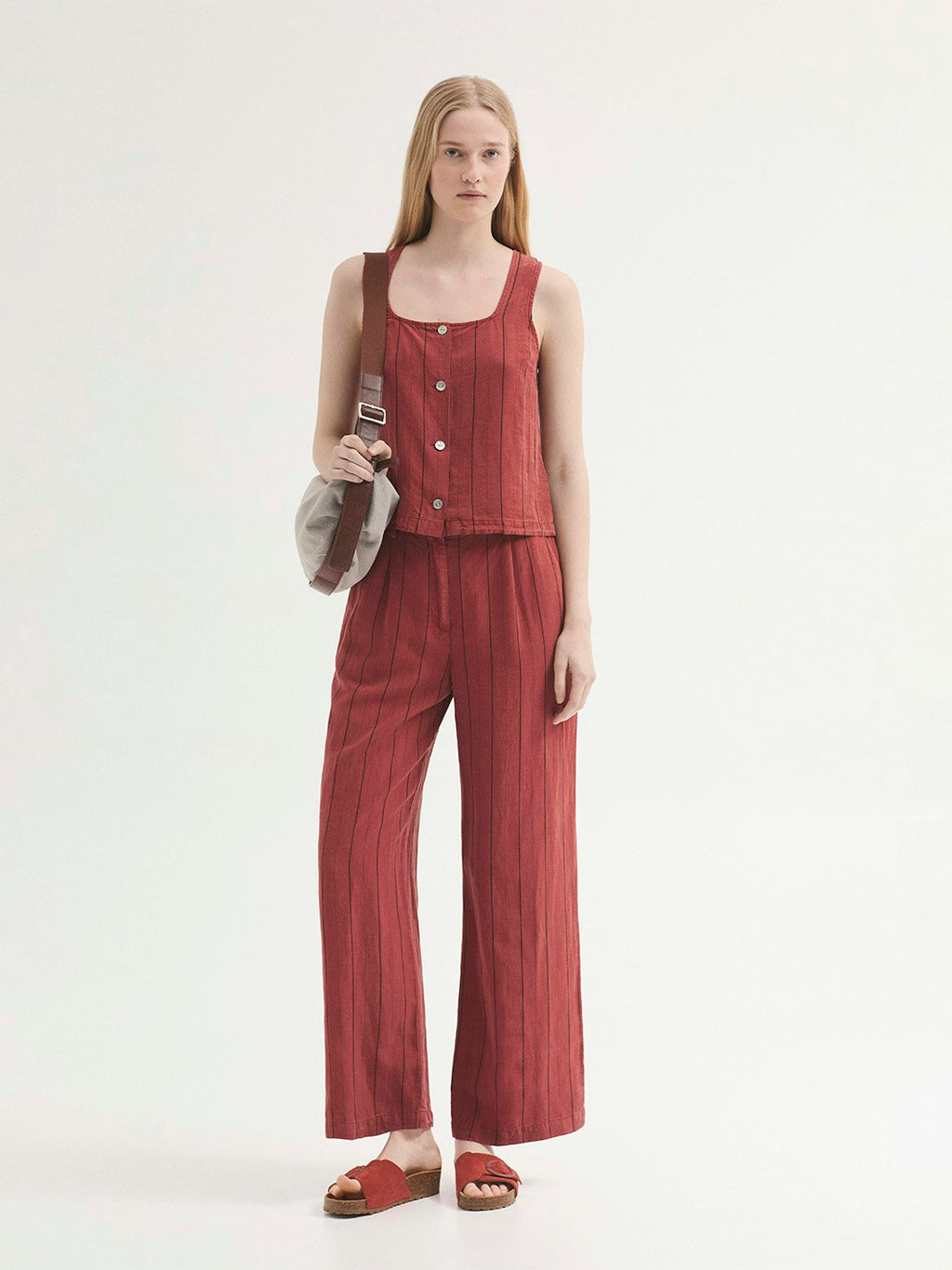 Pantaloni a righe in Tencel overdye