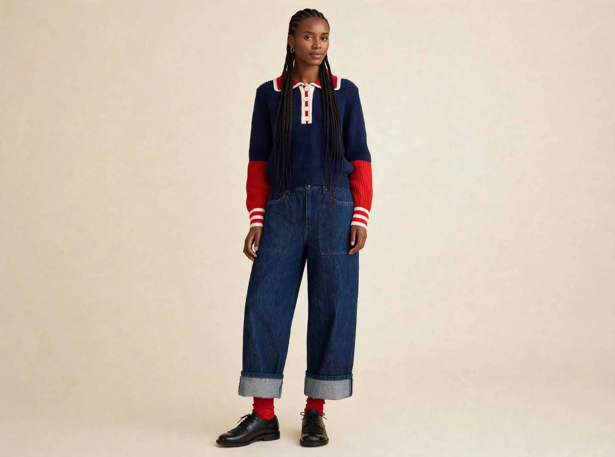 PULL COLETTE - Polo Color Block Navy / Rosso