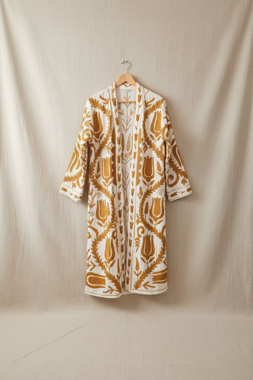 Kimono indiano ricami senape